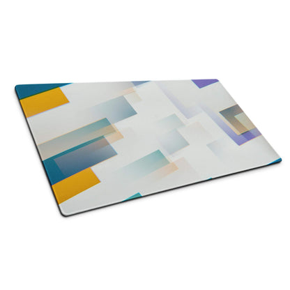 Modern abstract glass-style gaming mouse pad in teal yellow purple geometric shapes