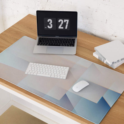 Blue geometric patterned large gaming mouse pad with non-slip backing