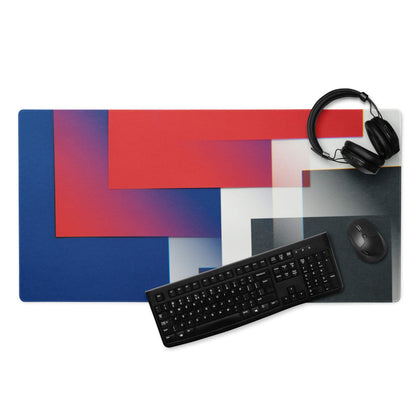 Geometric abstract gaming mouse pad with bold red blue white blocks