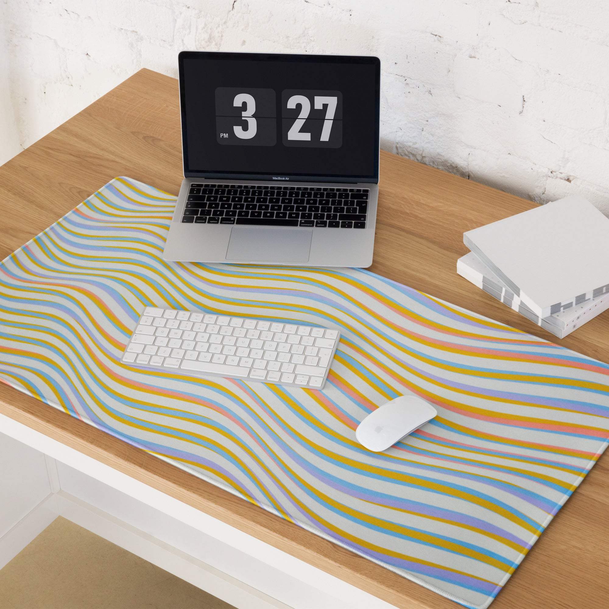 Vibrant wavy pastel stripes gaming mouse pad with non-slip base