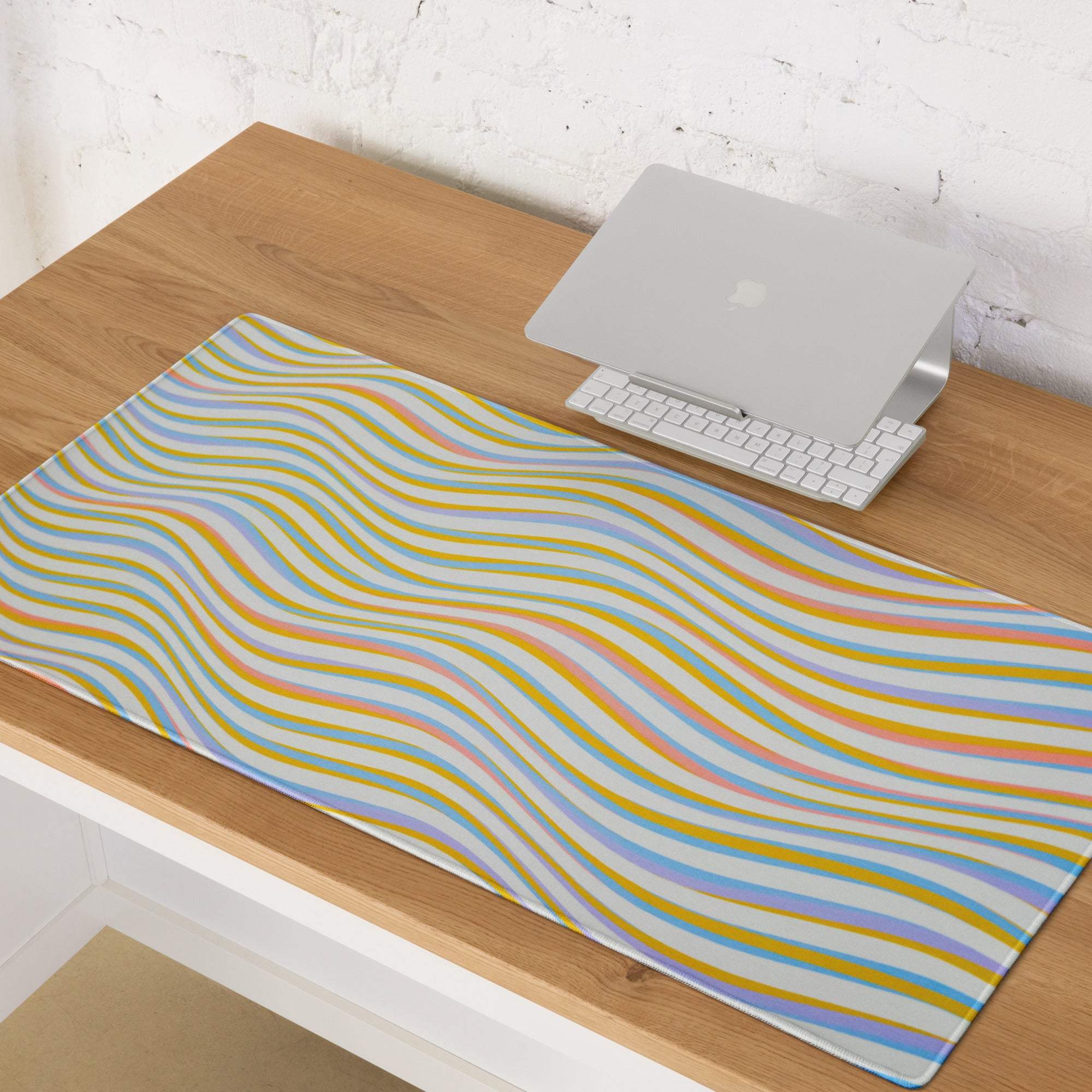 Pastel wavy striped gaming mousepad with smooth surface and non-slip base
