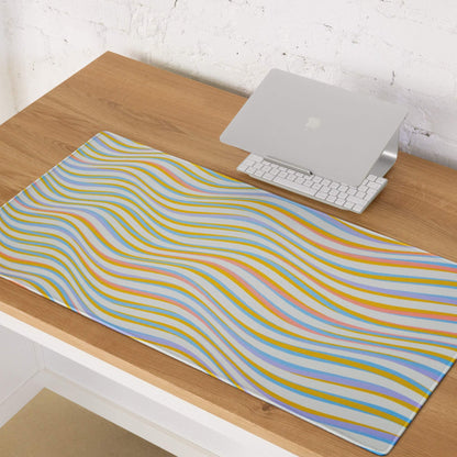 Pastel wavy striped gaming mousepad with smooth surface and non-slip base