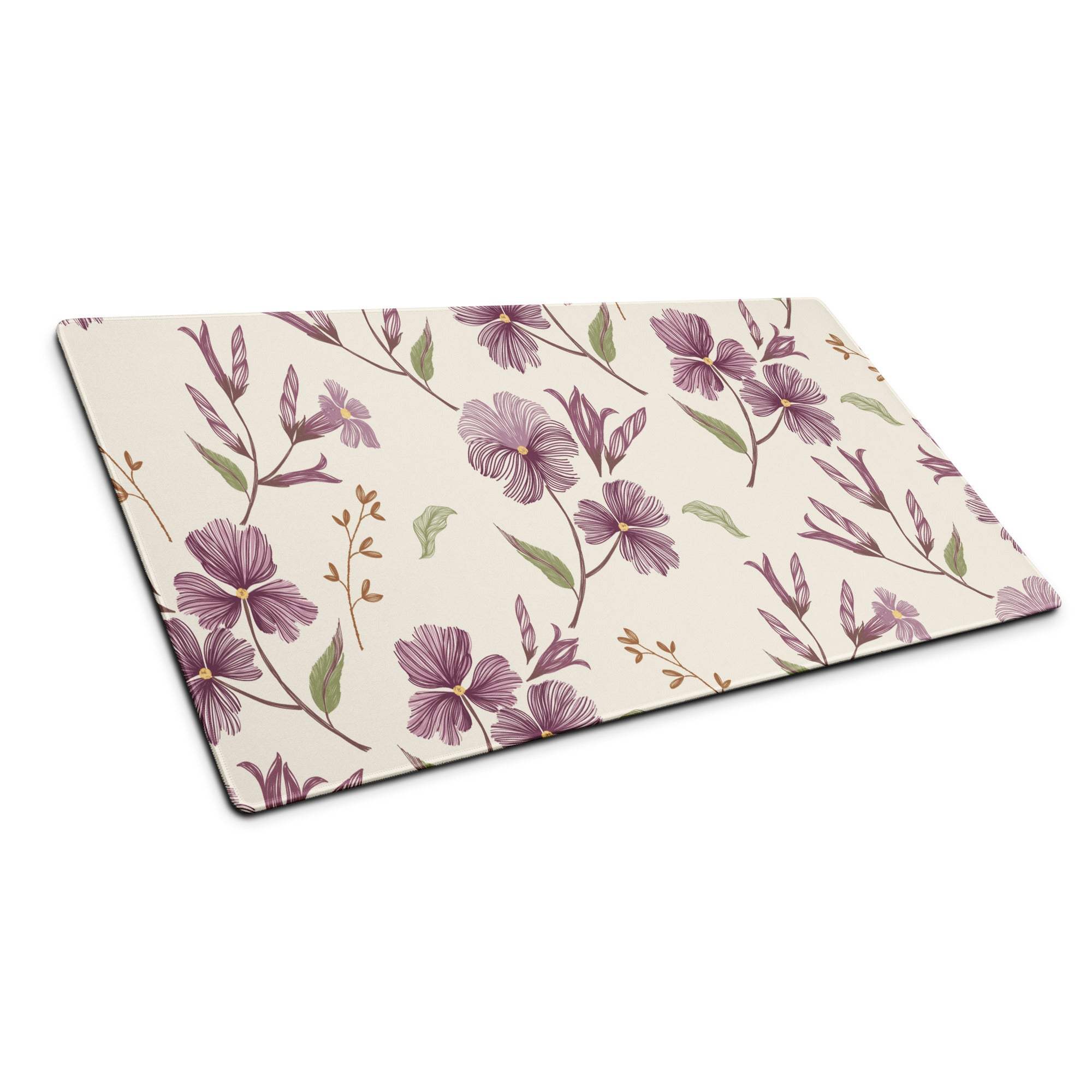 Large beige purple floral gaming mouse pad with non-slip base