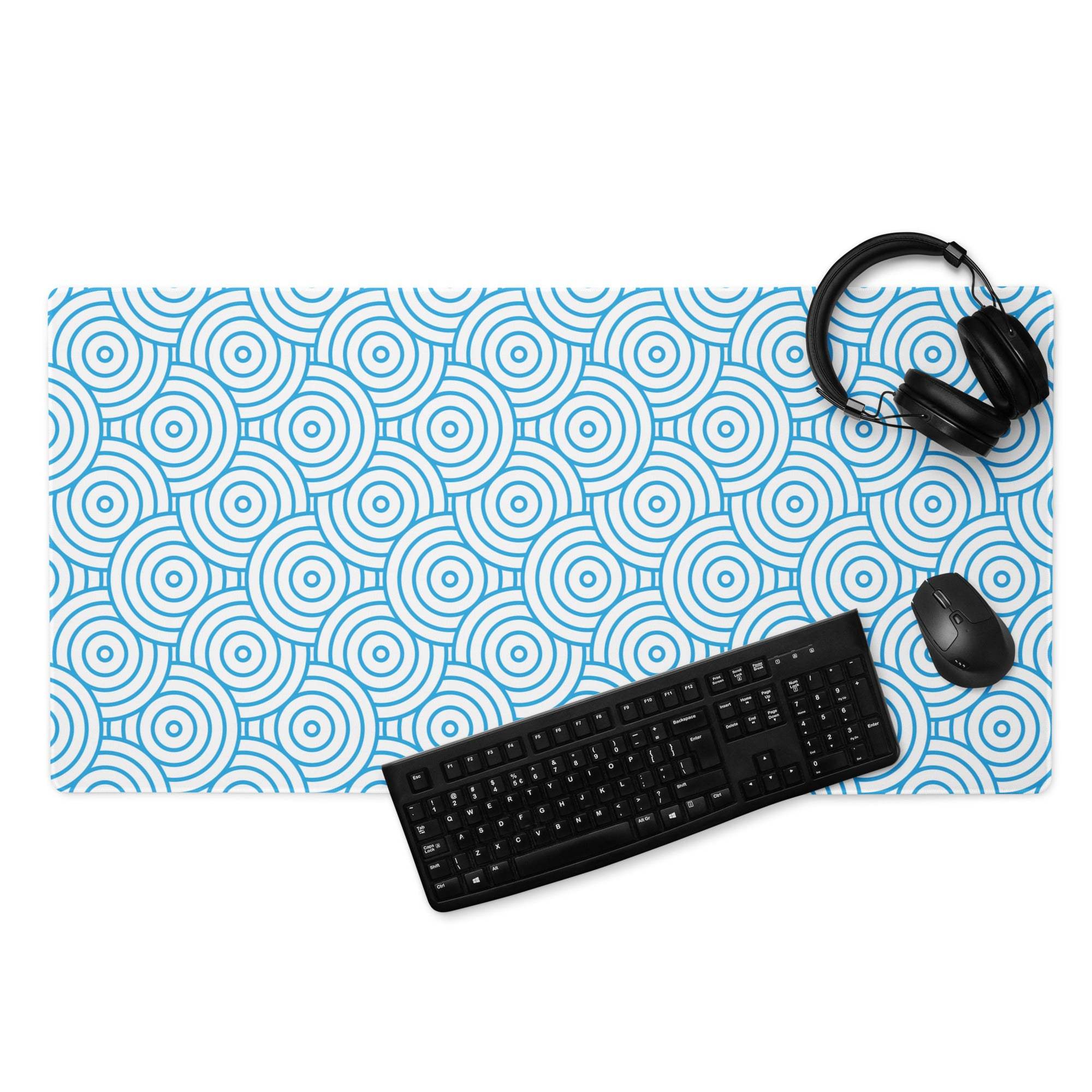 Light blue geometric spiral circle ocean gaming mouse pad, large size