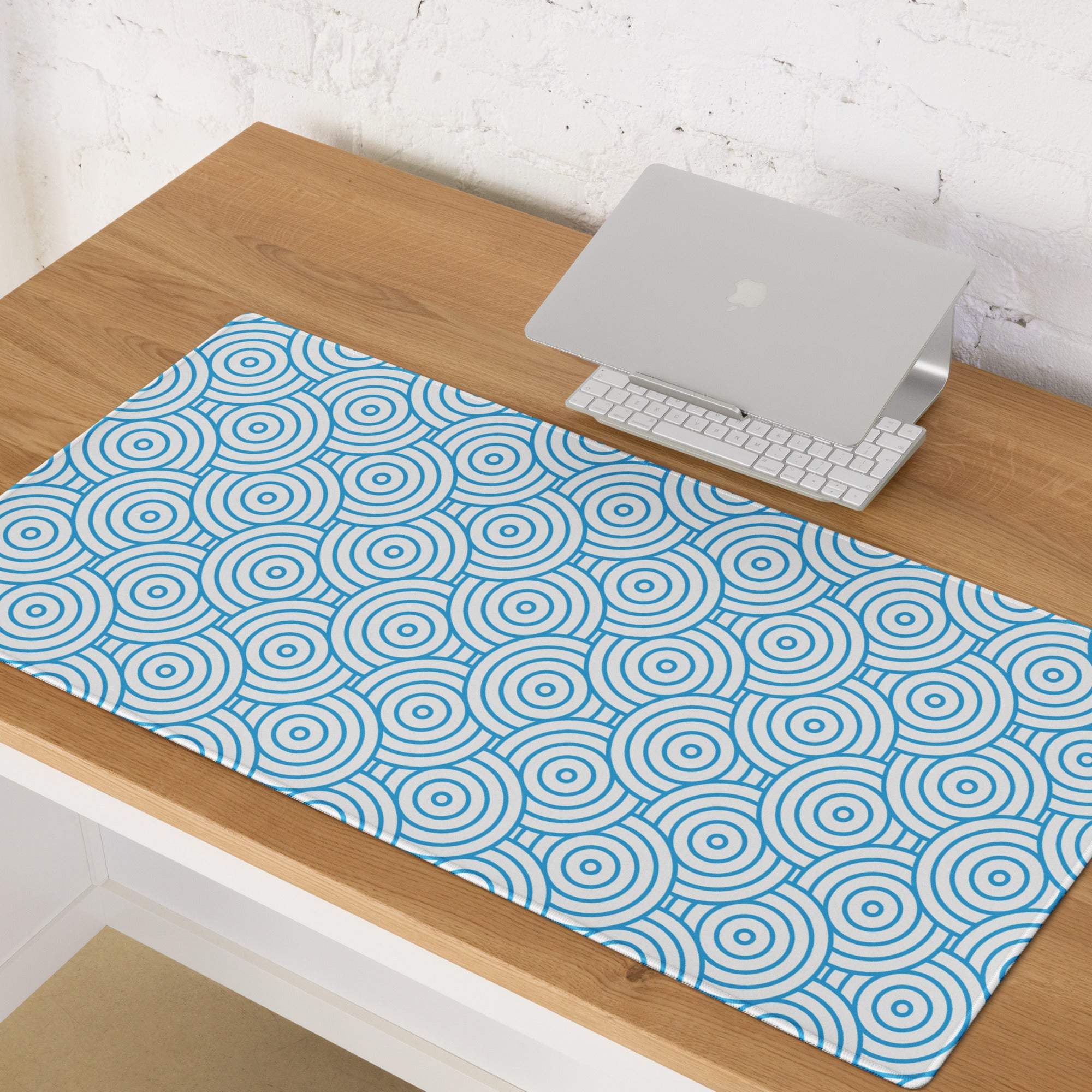 Blue geometric spiral circle pattern ocean gaming mouse pad desk mat