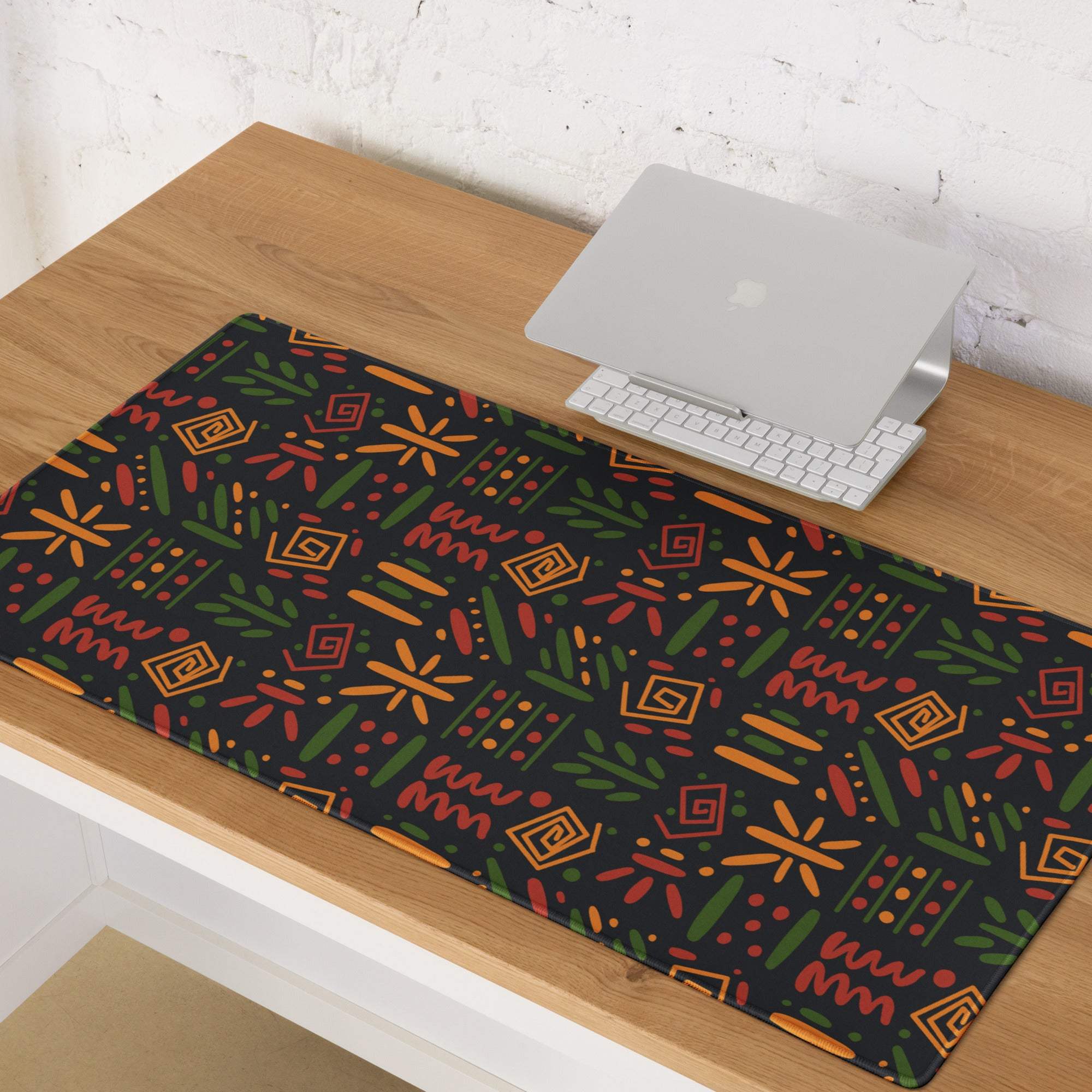 Dark backdrop large patterned orange green gaming mouse pad with non-slip backing