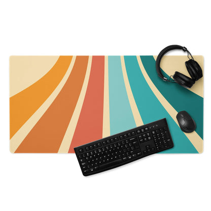 Abstract gaming mouse pad with retro vibe stripes in teal sunset hues