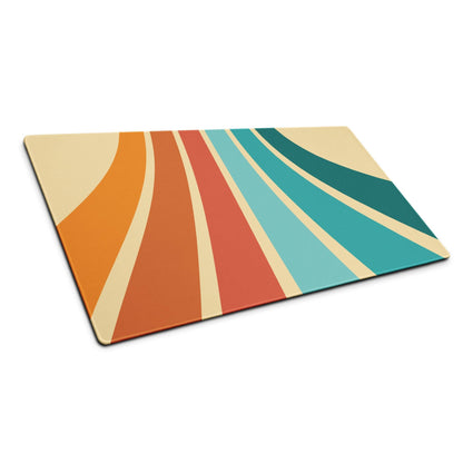 Retro vibe gaming mouse pad with orange coral teal cream stripes