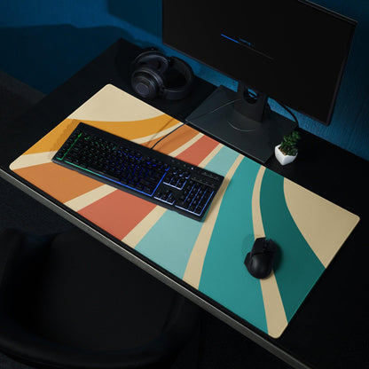 Abstract gaming mouse pad with retro teal orange stripes non-slip stitching