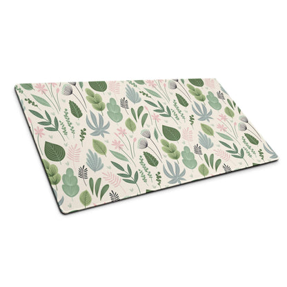 Large pastel green floral leaf gaming mouse pad with non-slip surface