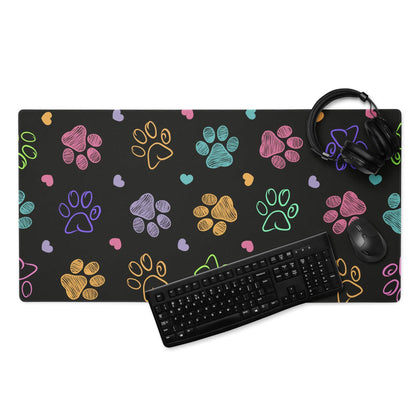 Large colorful paw print gaming mouse pad with non-slip base