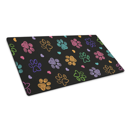 Large colorful paw print gaming mouse pad with non-slip base