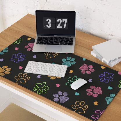 Large colorful paw print gaming mouse pad with non-slip base