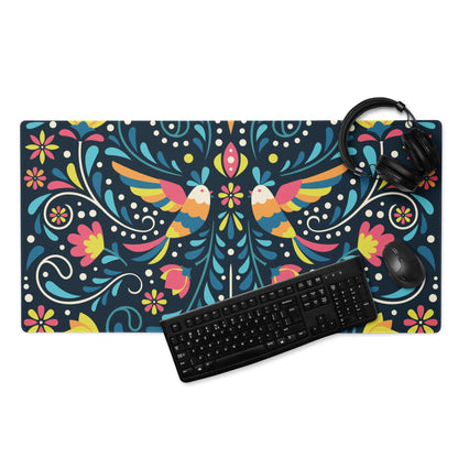 Vibrant colorful floral birds gaming mouse pad with non-slip backing