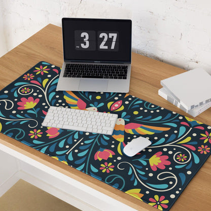 Whimsical colorful floral birds gaming mouse pad with non-slip backing