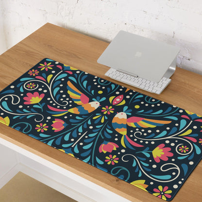 Vibrant floral birds gaming mouse pad with large surface and non-slip backing