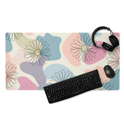 Pastel floral abstract gaming mouse pad with outlined daisies