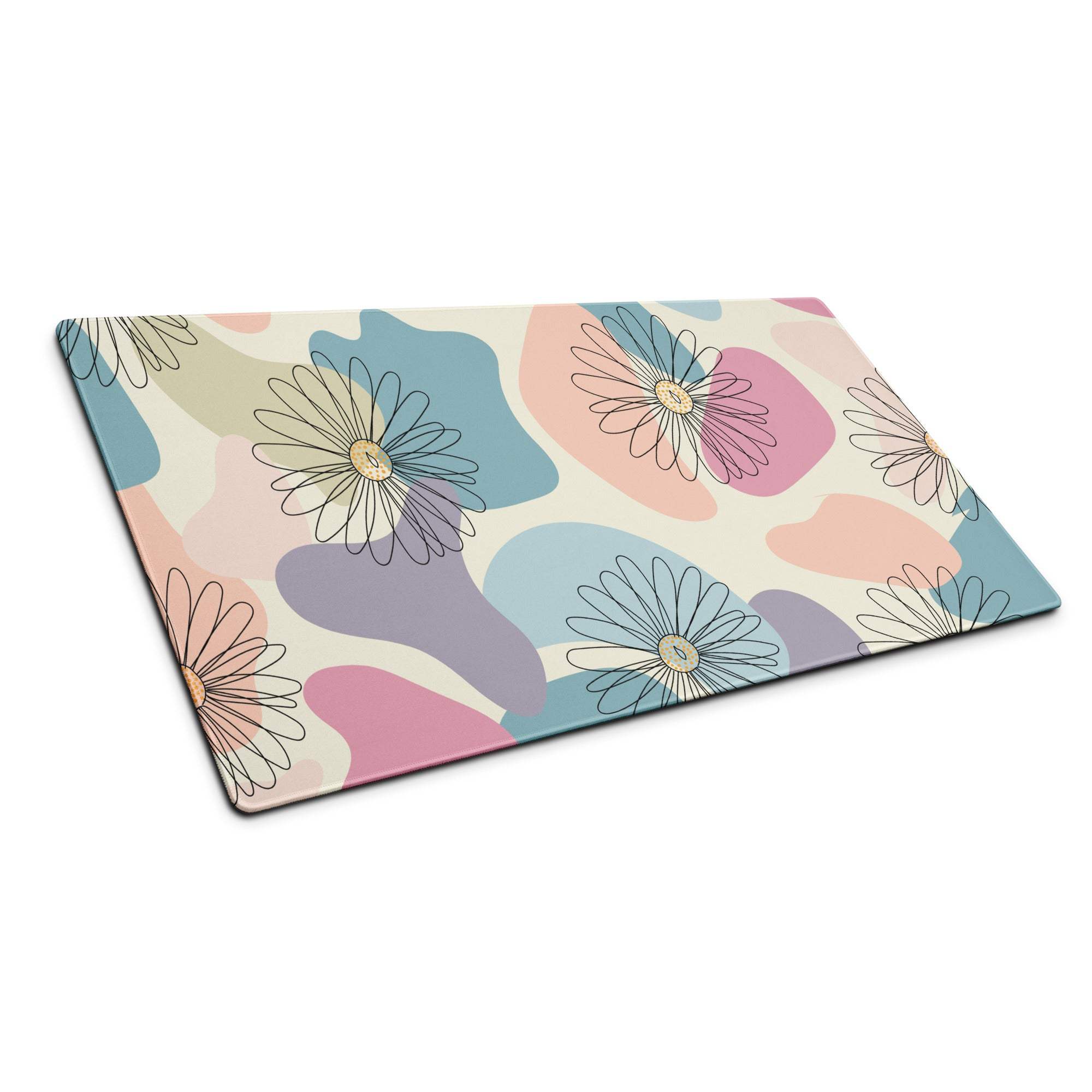 Pastel floral abstract glass cutting board with outlined daisies