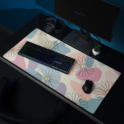 Pastel floral gaming mouse pad with pink blue lavender daisies