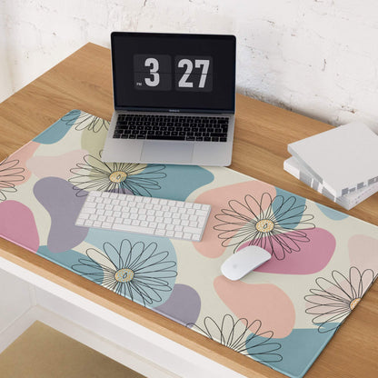 Pastel floral abstract gaming mouse pad with outlined daisies