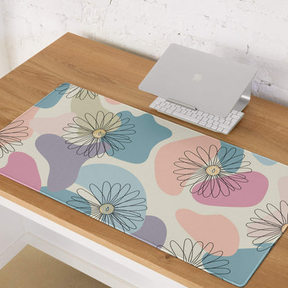 Pastel floral abstract gaming mouse pad with daisies and soft shapes