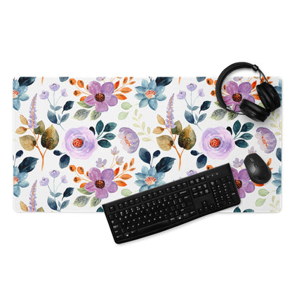 Large floral watercolor gaming mouse pad with non-slip base