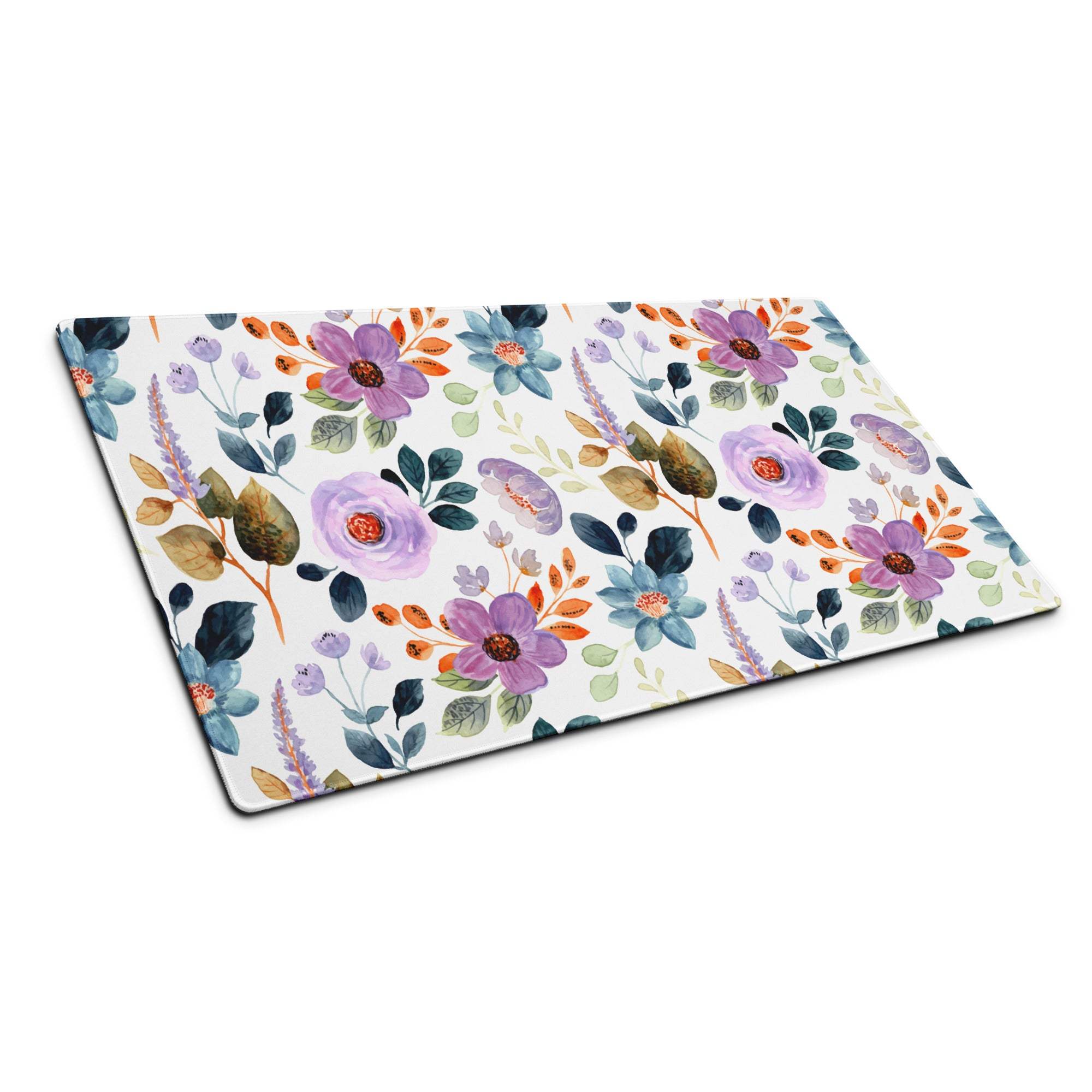 Large floral watercolor gaming mouse pad with non-slip base