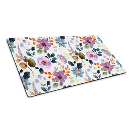 Large floral watercolor gaming mouse pad with non-slip base