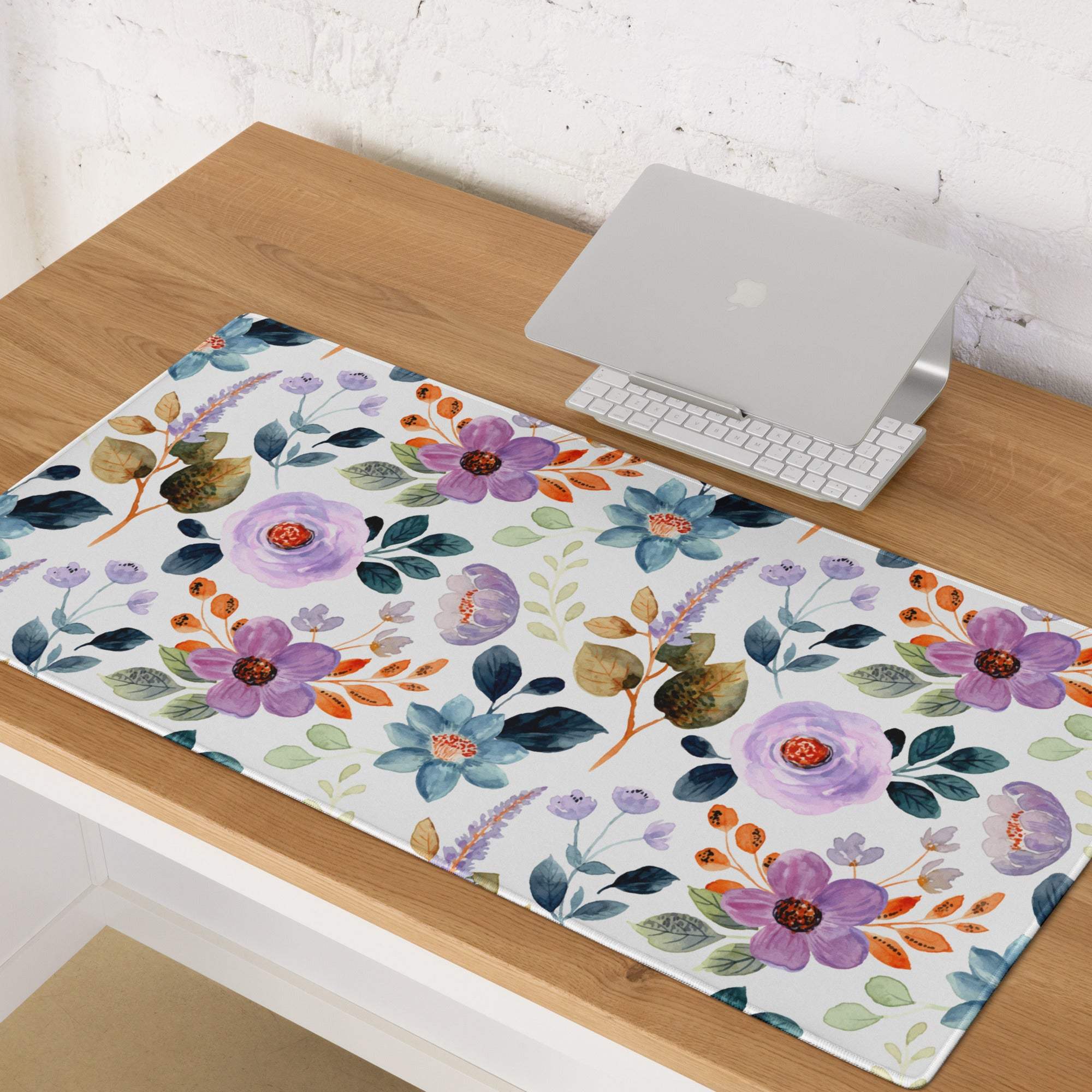 Floral watercolor gaming mouse pad large with non-slip base