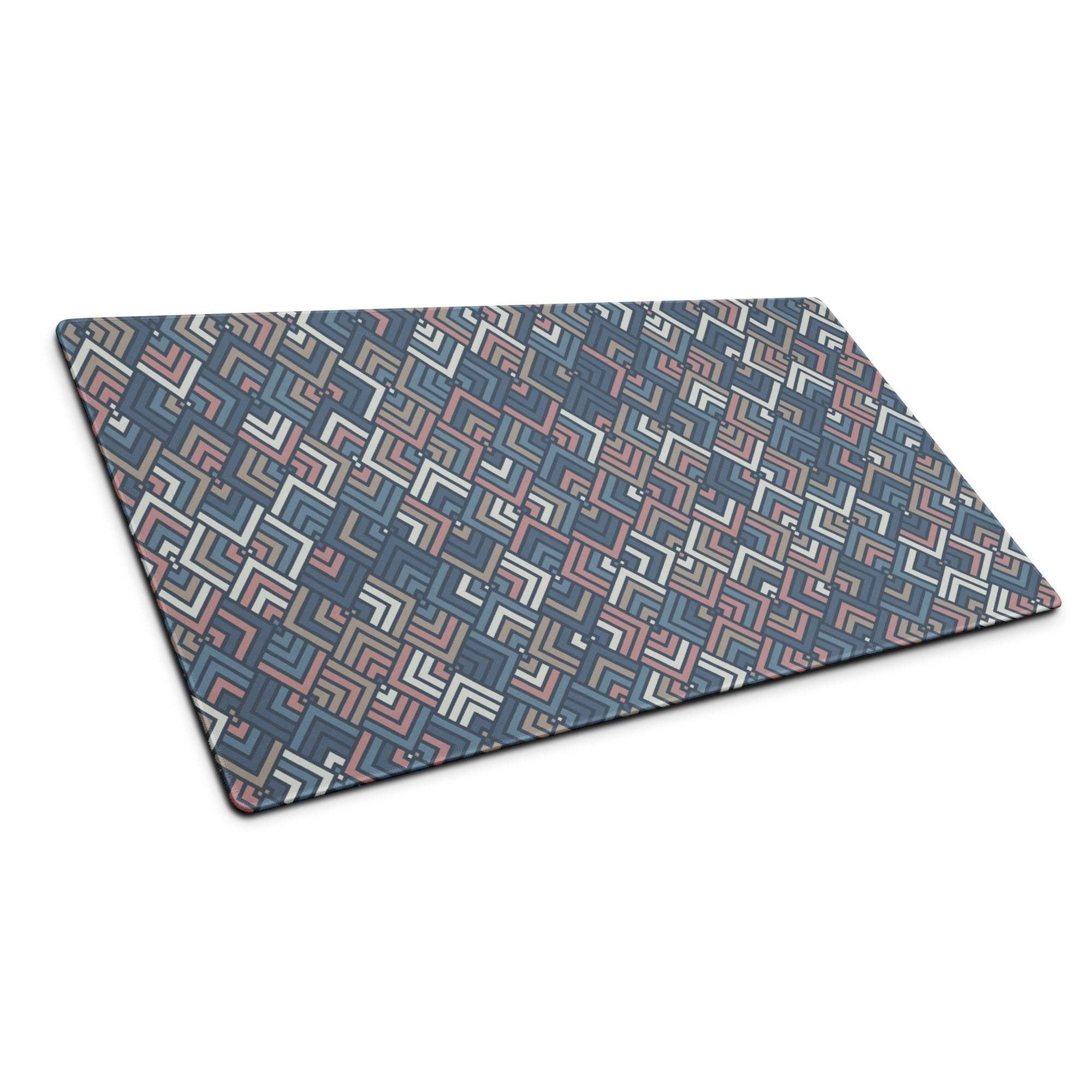 Large geometric navy pink beige gaming mouse pad with non-slip base