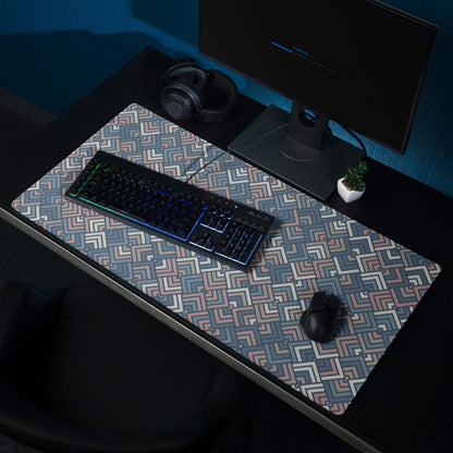 Geometric navy pink beige gaming mouse pad large non-slip stitched base