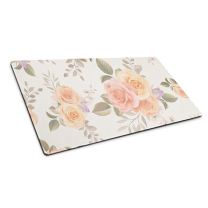 Elegant pastel rose floral gaming mouse pad with non-slip base
