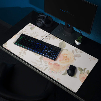 Elegant pastel rose floral gaming mouse pad with non-slip base