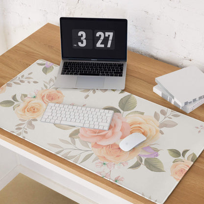 Elegant pastel rose floral gaming mouse pad with non-slip base