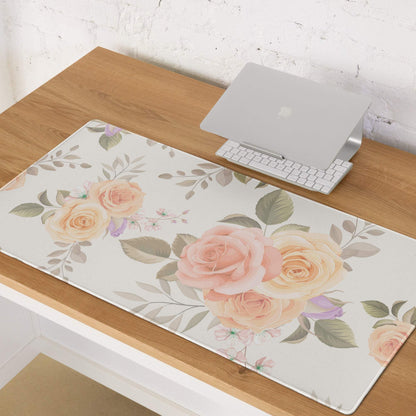 Elegant pastel rose floral gaming mouse pad with non-slip base