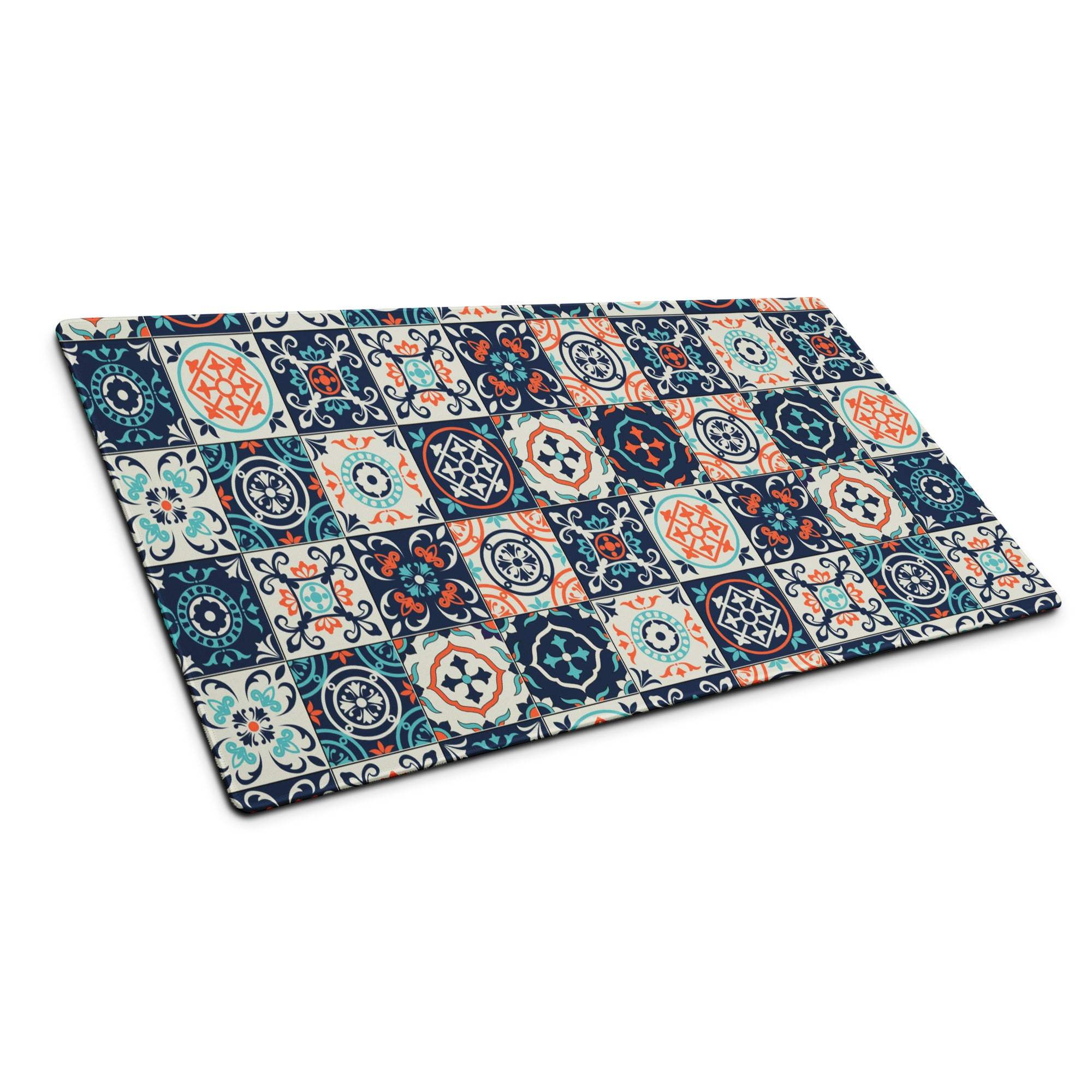 Elegant navy teal coral tile mosaic large gaming mouse pad