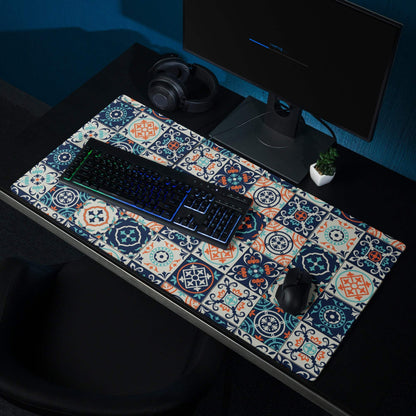 Elegant tile pattern navy teal coral non-slip large gaming mouse pad