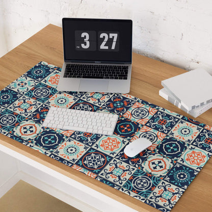 Elegant tile pattern navy teal coral non-slip large gaming mouse pad