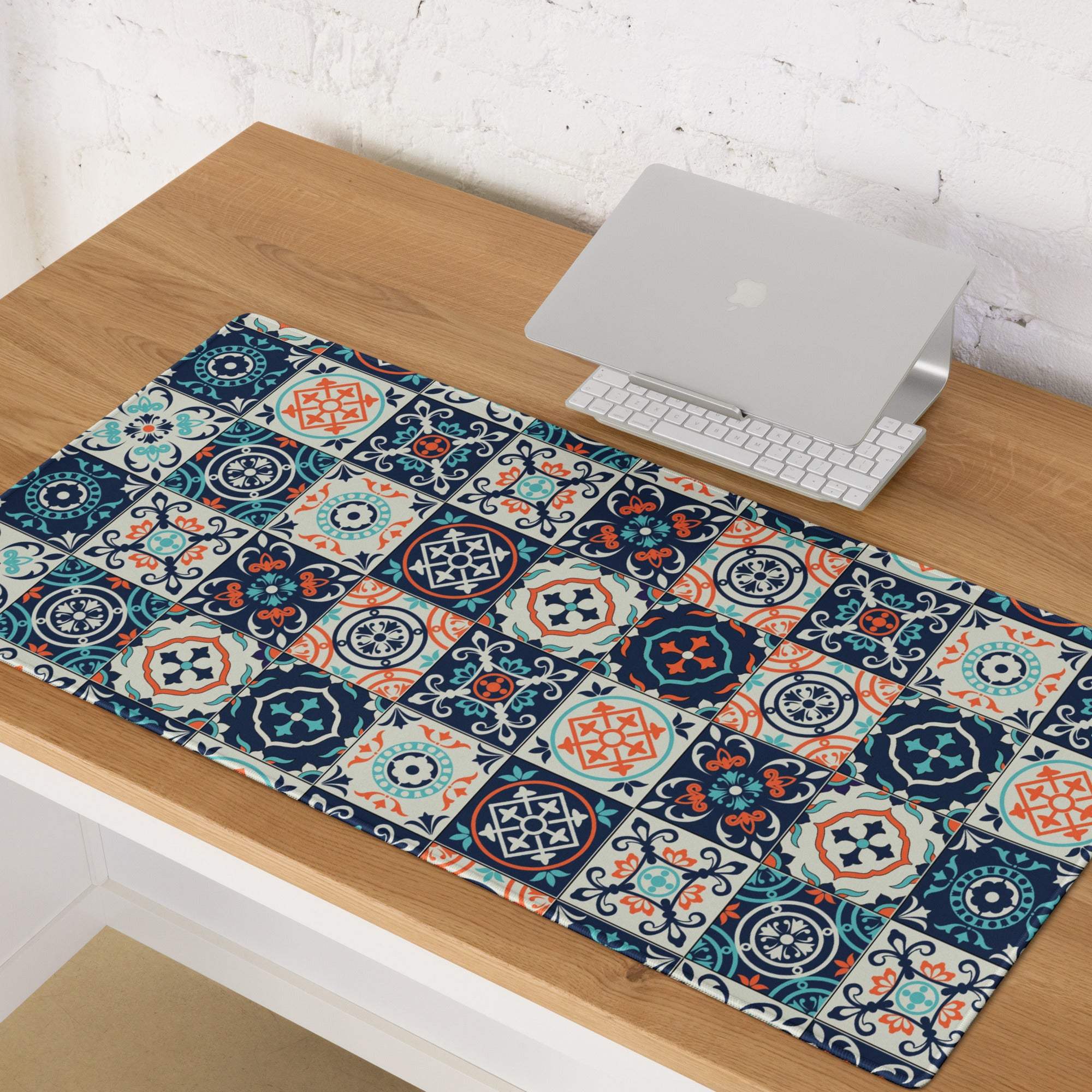 Elegant navy teal coral tile pattern non-slip large gaming mouse pad