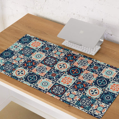 Elegant navy teal coral tile pattern non-slip large gaming mouse pad