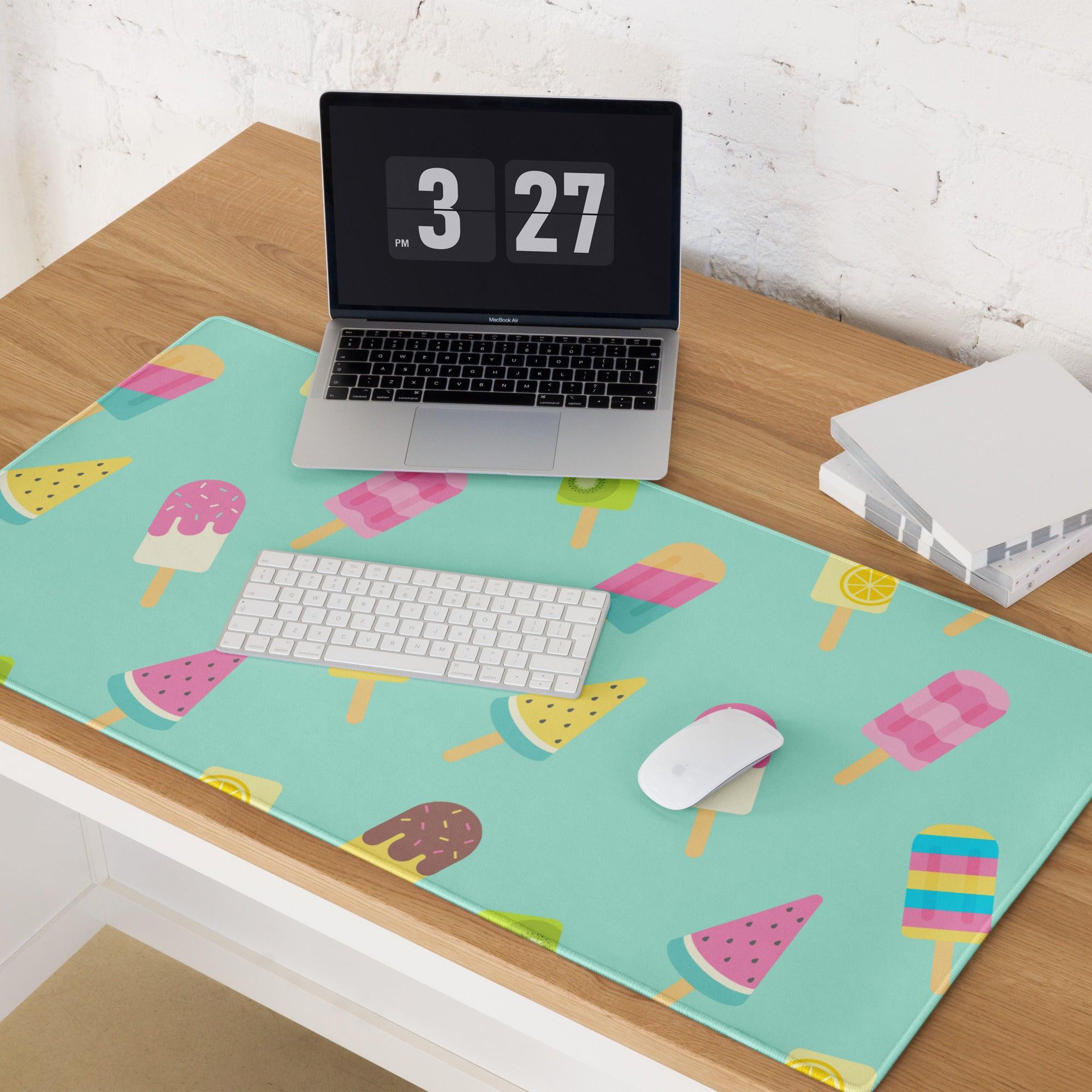 Playful mint green gaming mouse pad with popsicles and watermelon pattern