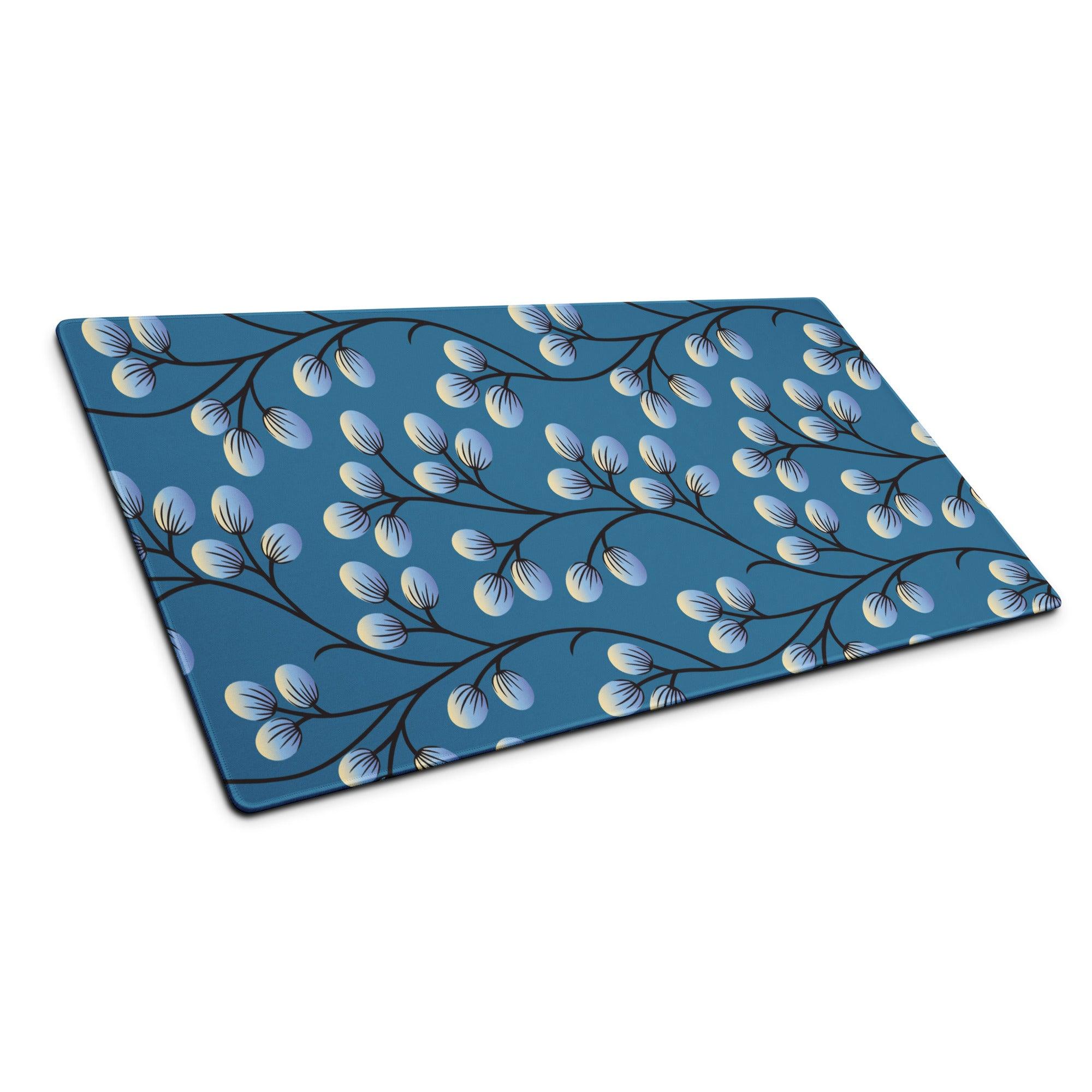 Blue floral branches cutting board pattern on deep blue gaming mouse pad
