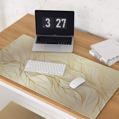 Luxury gold leaf-patterned rectangular gaming mouse pad with cream base