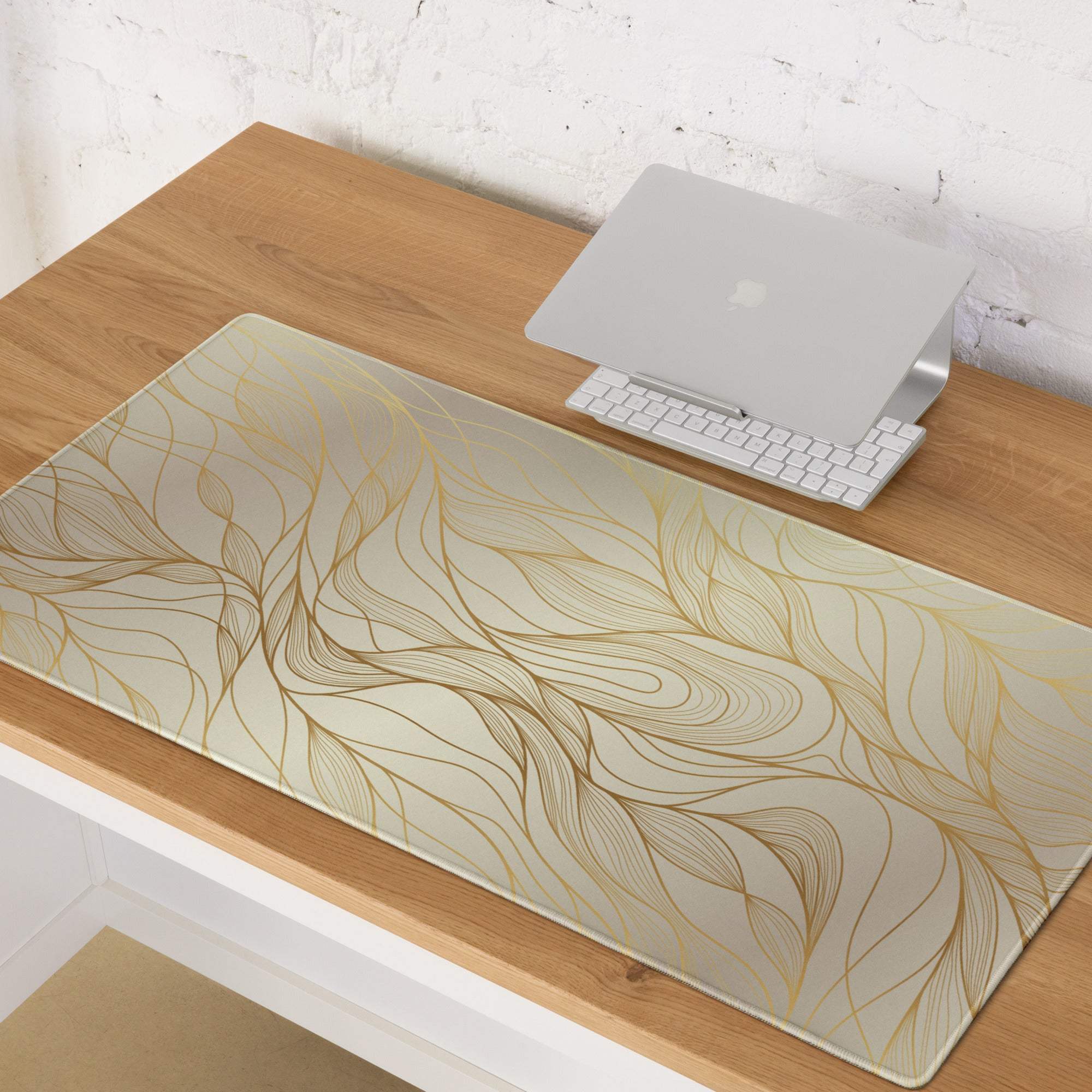 Luxury gold abstract lines gaming mouse pad with translucent gold leaf design