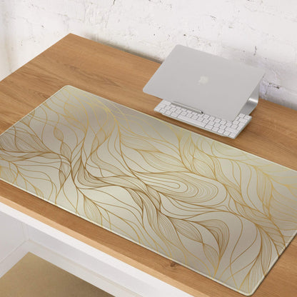 Luxury gold abstract lines gaming mouse pad with translucent gold leaf design