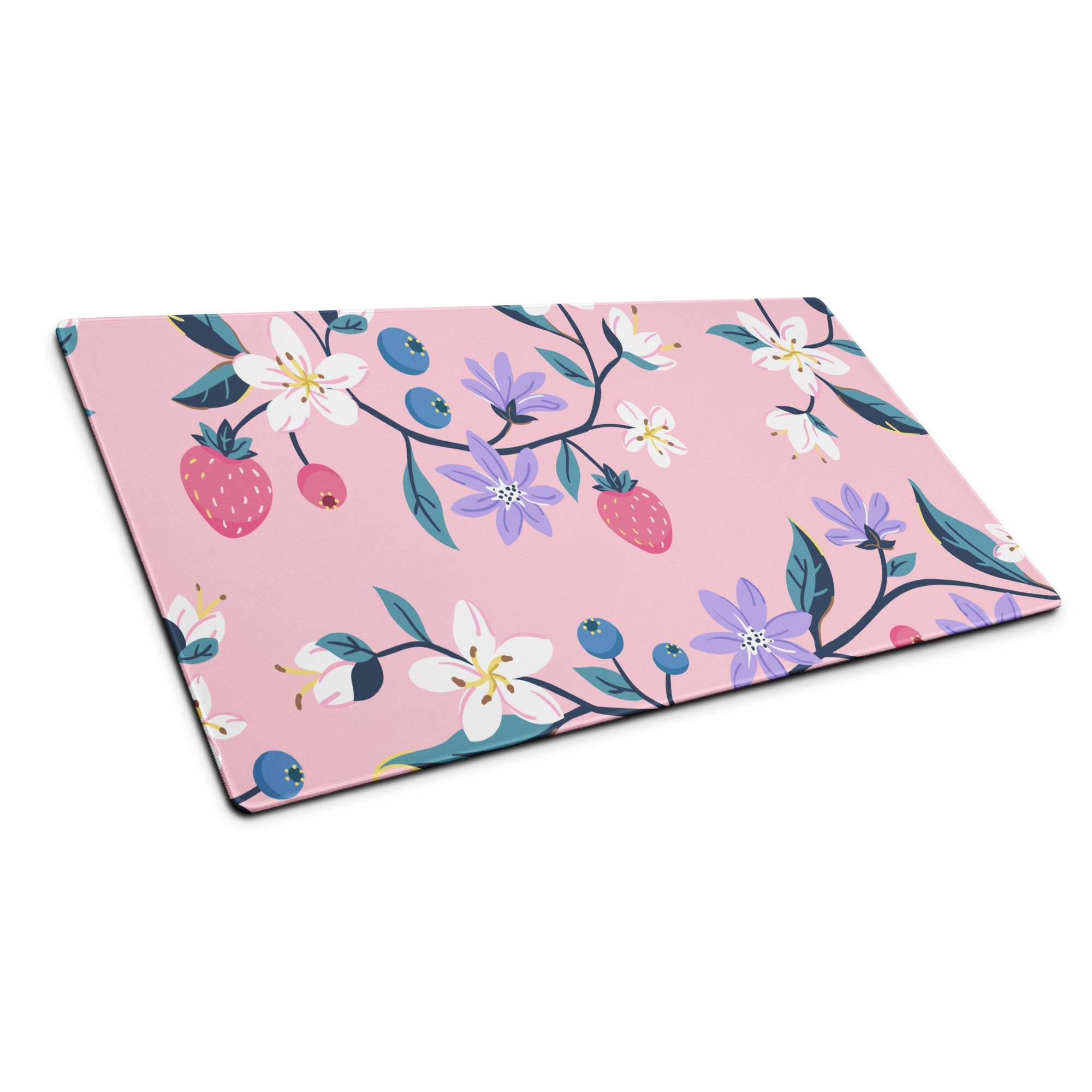 Chic pink floral large mouse pad with fruit pattern and non-slip base
