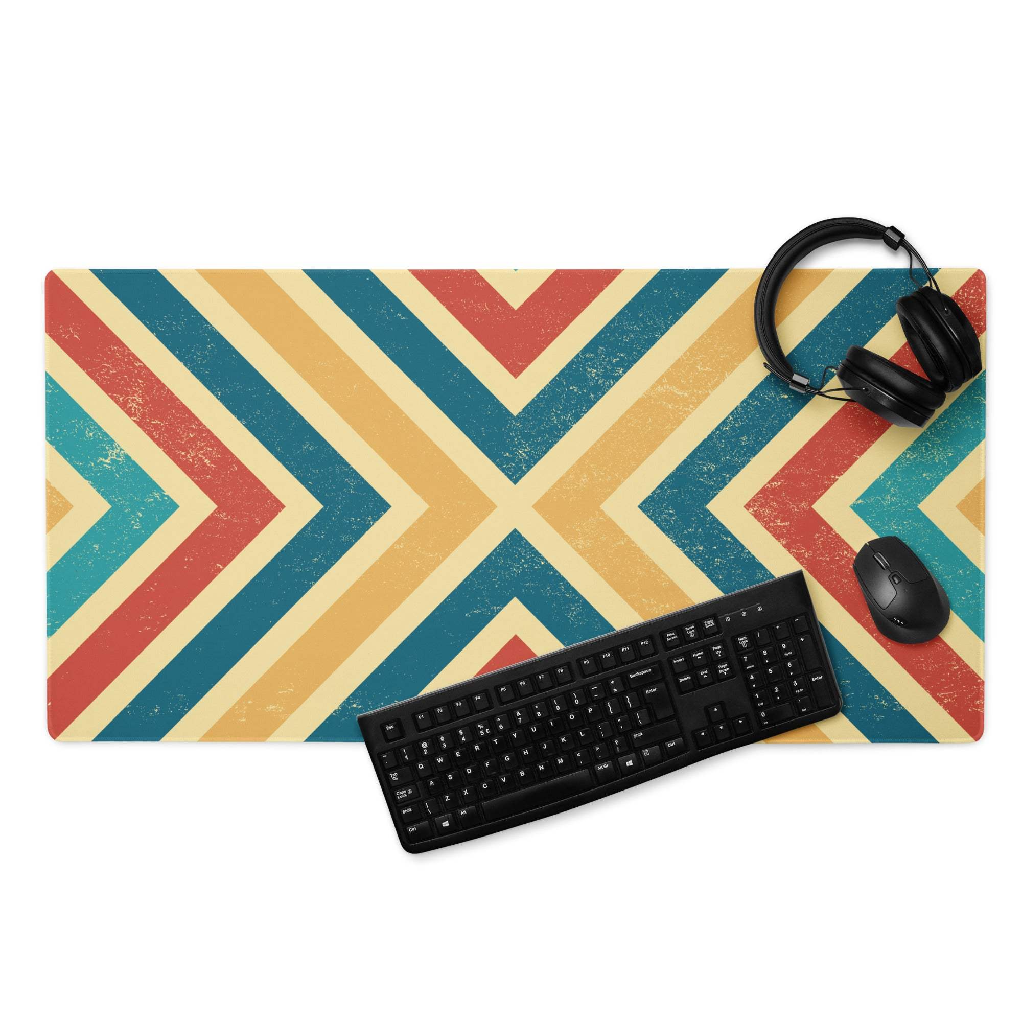 Vibrant retro geometric chevron gaming mouse pad large non-slip multicolor