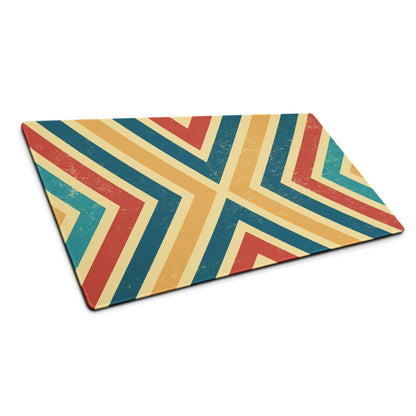 Retro geometric chevron mouse pad large with teal red beige stripes
