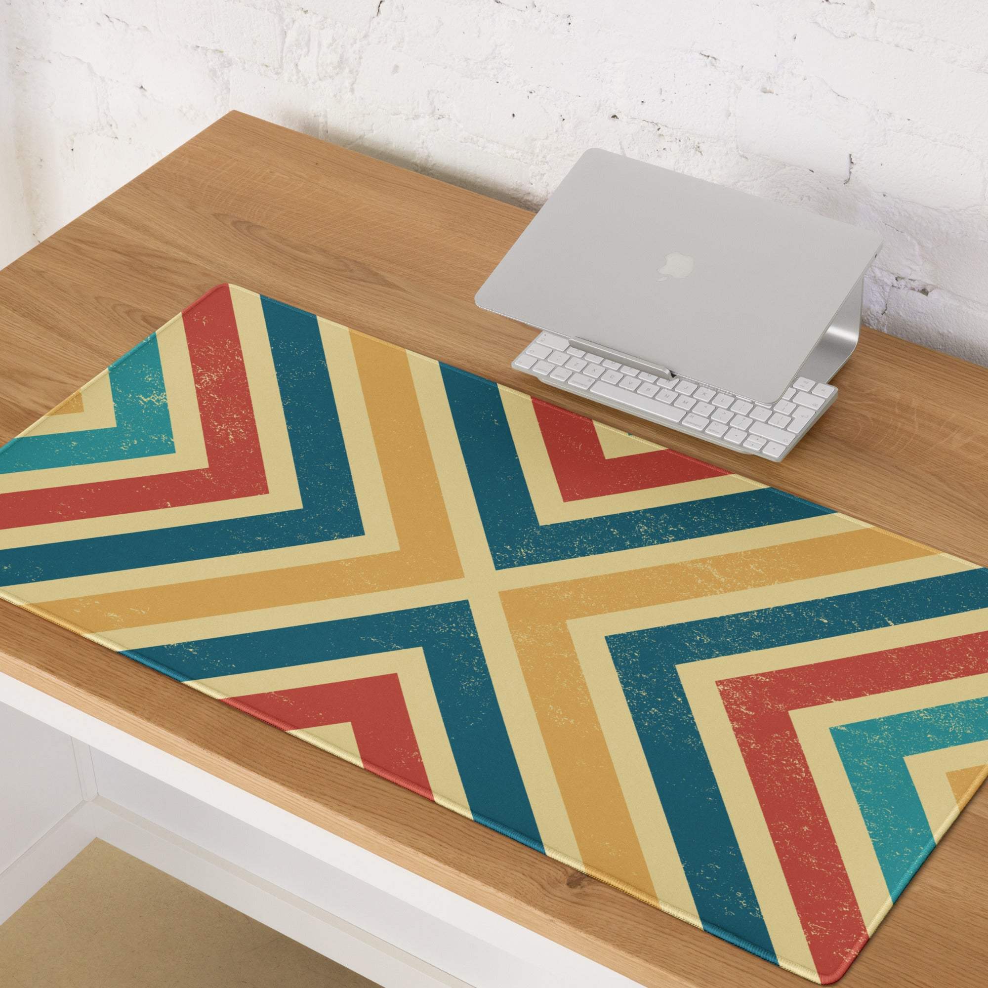 Retro geometric chevron gaming mouse pad large non-slip multicolor