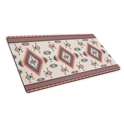 Aztec tribal geometric cream red teal mouse pad on cutting board